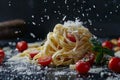 Delicious homemade pasta with fresh tomatoes and basil