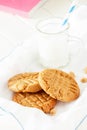 Delicious homemade peanut butter cookies with mug of milk.