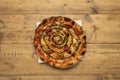 delicious homemade pizza with assorted cherry tomatoes and pesto sauce Royalty Free Stock Photo