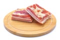 Delicious homemade raw-smoked, cured bacon, lard, isolated on a white background Royalty Free Stock Photo
