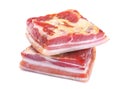 Delicious homemade raw-smoked, cured bacon, lard, isolated on a white background Royalty Free Stock Photo