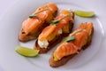 Delicious homemade smoked salmon gluten free canape Royalty Free Stock Photo