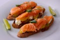 Delicious homemade smoked salmon gluten free canape Royalty Free Stock Photo