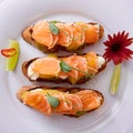 Delicious homemade smoked salmon gluten free canape Royalty Free Stock Photo