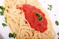 Delicious homemade spaghetti with tomatoe sauce Royalty Free Stock Photo