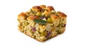 Delicious homemade stuffing cube with herbs and vegetables, isolated on white background Royalty Free Stock Photo