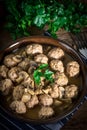 Delicious homemade swedish meatballs with mushroom cream sauce. Royalty Free Stock Photo