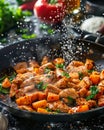 Delicious Homemade Sweet Potato and Sausage Stir Fry in Cast Iron Skillet with Seasoning