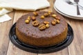 Delicious homemade traditional hazelnut wet cake. Close up