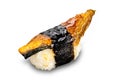 Delicious homemade Unagi Nigiri sushi (eel sushi) isolated on white background
