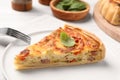 Delicious homemade vegetable quiche on plate, closeup Royalty Free Stock Photo