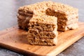 Delicious honey cake on a desk Royalty Free Stock Photo