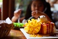 Delicious honey toast with slice mango and ice cream Royalty Free Stock Photo