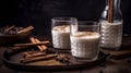 Delicious Horchata with cinnamon in the top. Rice water. Valencian Horchata made with rice, milk and cinnamon topping. Generative