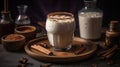 Delicious Horchata with cinnamon in the top. Rice water. Valencian Horchata made with rice, milk and cinnamon topping. Generative