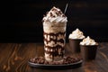 Delicious hot chocolate milkshake with creamy whipped cream topping served in a stylish glass