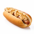 Delicious Hot Dog With Mustard And Mayo On A White Background Royalty Free Stock Photo