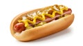 Delicious hot dog with mustard and relish