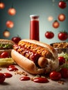 Delicious hot dog sandwich is a classic comfort food, grilled or steamed hot dog toasted bun