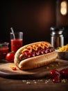 Delicious hot dog sandwich is a classic comfort food, grilled or steamed hot dog toasted bun