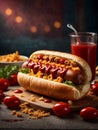 Delicious hot dog sandwich is a classic comfort food, grilled or steamed hot dog toasted bun
