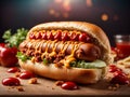 Delicious hot dog sandwich is a classic comfort food, grilled or steamed hot dog toasted bun