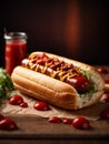 Delicious hot dog sandwich is a classic comfort food, grilled or steamed hot dog toasted bun