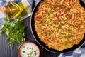 Delicious hot swiss rosti in a skillet