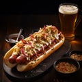 Delicious Hotdog With Mayo, Mustard, Beer, Onions, And Relish