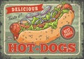 Delicious hotdog vintage flyer colorful Royalty Free Stock Photo