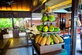 Delicious hotel restaurant allinclusive buffet with tasty food. Fruit papaya, pineapple