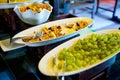 Delicious hotel restaurant allinclusive buffet with tasty food. Fruit papaya, pineapple