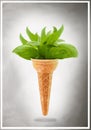 Delicious ice cream cone with basil taste Royalty Free Stock Photo