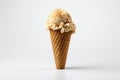 Delicious ice cream cone dessert on white background, perfect summer refreshment treat