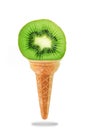 Delicious ice cream cone with kiwi taste Royalty Free Stock Photo