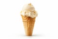 Delicious ice cream cone on white background, frozen dessert for summer refreshment