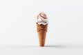 Delicious ice cream cone on white background, refreshing frozen dessert for summer treat