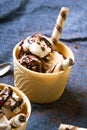 Delicious ice cream in a cup with chocolate sauce Royalty Free Stock Photo