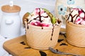 Delicious ice cream in a cup with tasty fruits Royalty Free Stock Photo