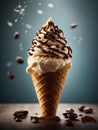 Delicious ice cream gelato in waffle cone, studio lighting and background