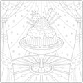 Delicious ice cream pudding with strawberry on fancy glass. Learning and education coloring page