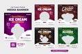 Delicious ice cream social media post collection with dark and purple colors. Ice cream promotion template bundle with abstract