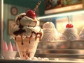Delicious ice cream sundae with gooey chocolate sauce in an ice cream parlor Royalty Free Stock Photo