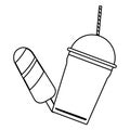 Delicious ice lolly icon cartoon and frozen ice shaved in black and white