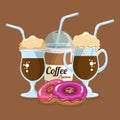 delicious iced coffee cup and donuts