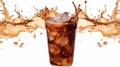 Delicious iced coffee splash on white background with text placement and branding potential