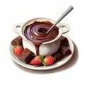 Realistic Chocolate Fondue With Strawberries Vector - 2d Game Art