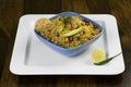 Delicious Indian chat dish, BHEL pur served in blue bowl