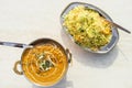 Delicious Indian food - tarka dal and egg rice Royalty Free Stock Photo