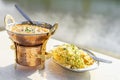Delicious Indian food - tarka dal and egg rice Royalty Free Stock Photo